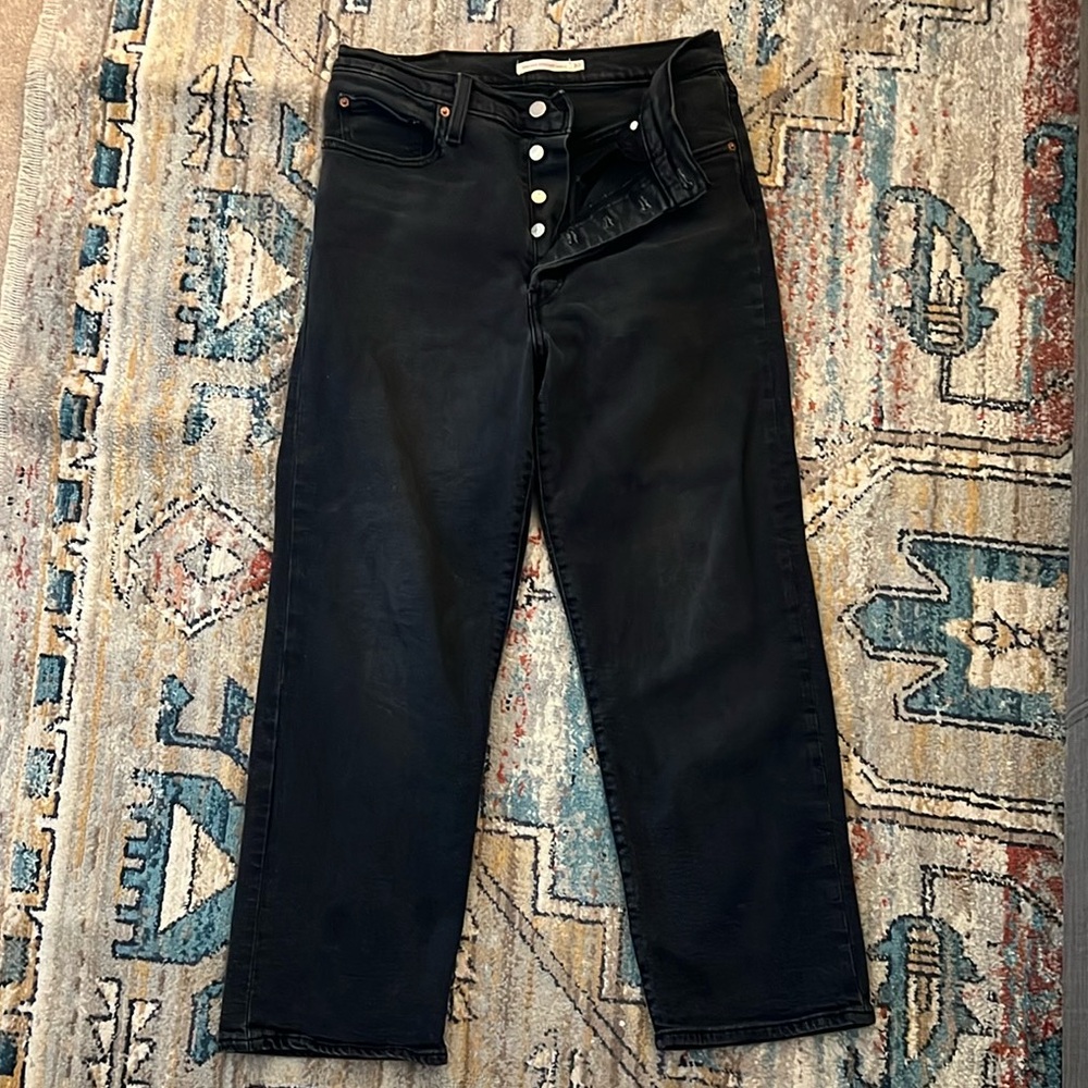 Levi’s Ribcage Straight Ankle Black Denim Size 30 - Picture 6 of 6